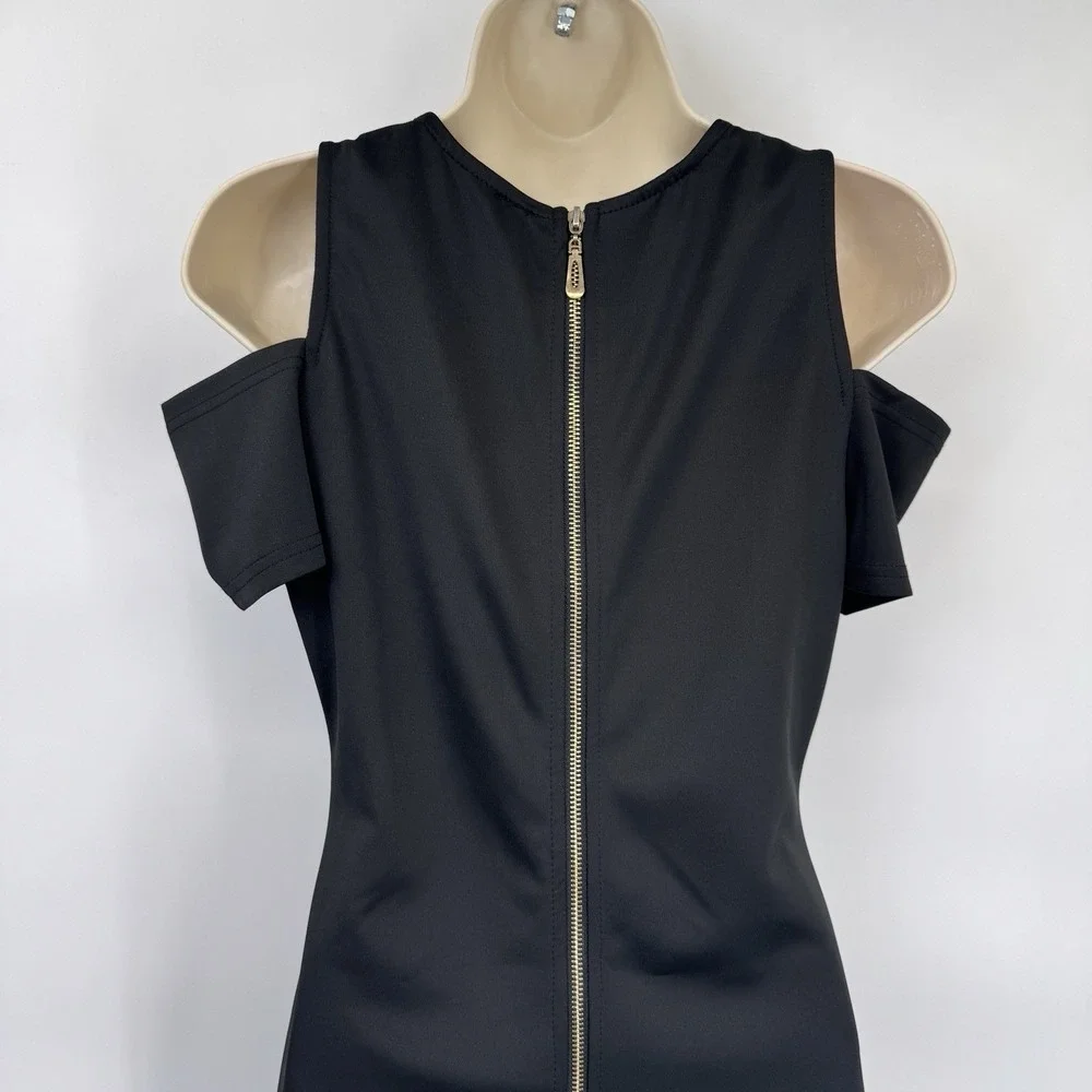 Available by Angela Fashion Cold Shoulder Dress Womens Small Black Beaded Mesh - Picture 7 of 12